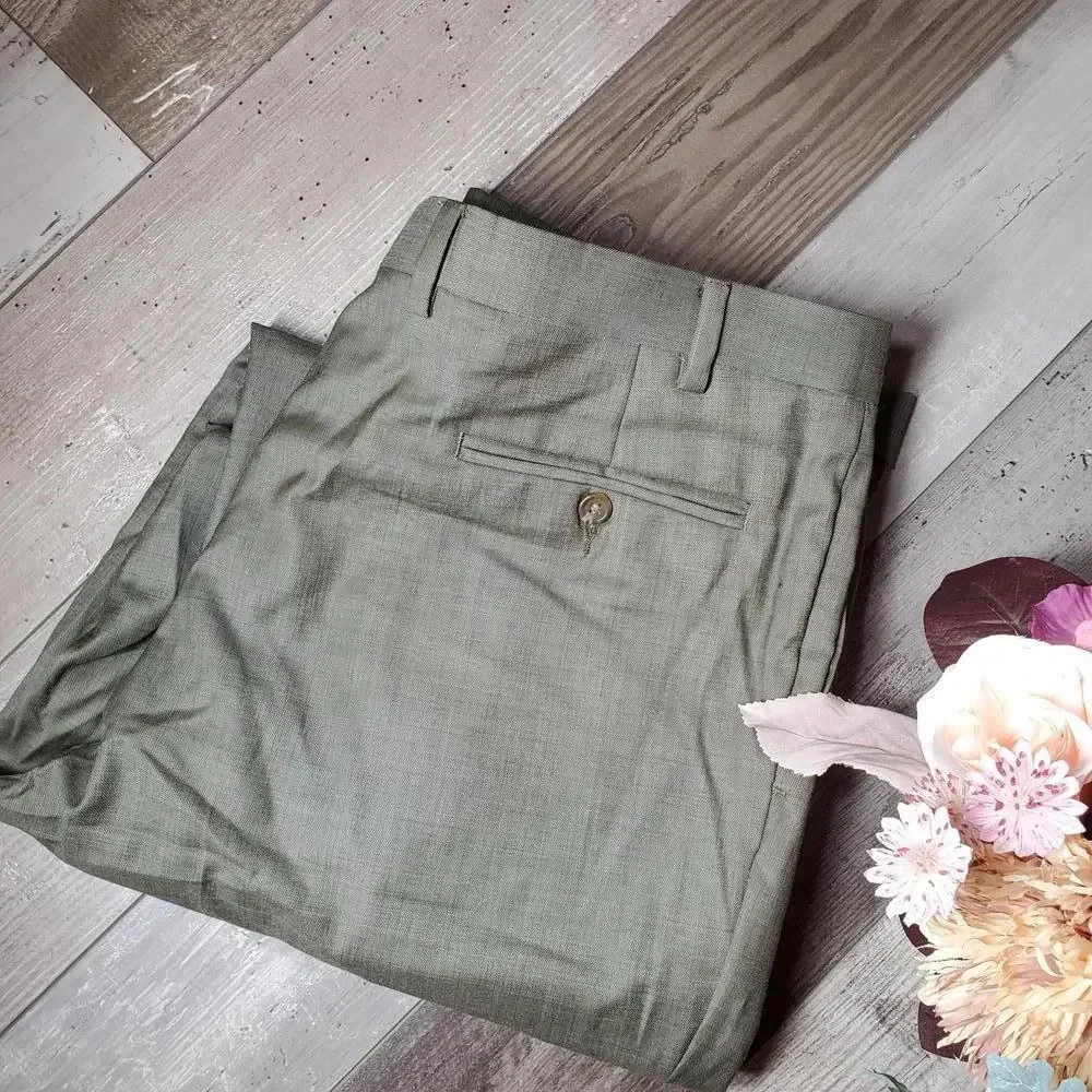 Men's Custom Tailored Cuffed Dress Pants Size 38x34 EUC Tan Beige Khaki